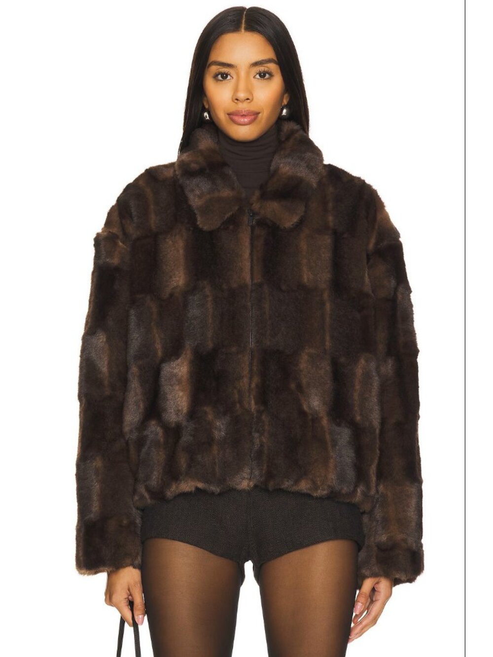 💥SHOWSTOPPER!💥Revolve Bardot Slvie Dark Chocolate Faux Mink Fur Bomber Jacket